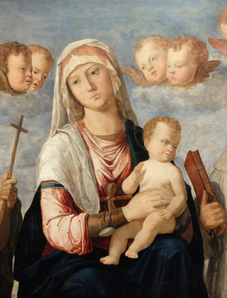Detalj av Jomfru Maria og barnet mellom døperen Johannes og Frans (maleri) av Giovanni Battista Cima da Conegliano