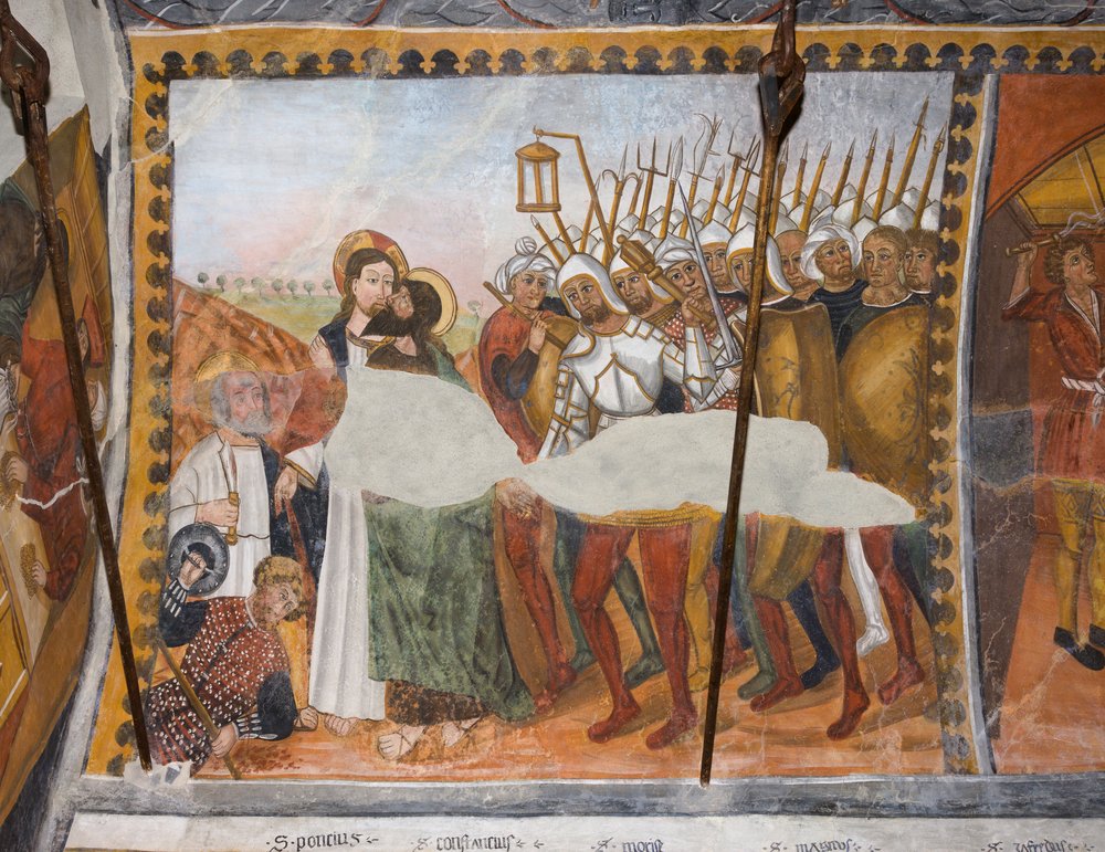 Fortellinger om Kristi lidelse: Jesus forrådt med et kyss av Judas og tatt til fange av Giovanni di Cherasco Botoneri