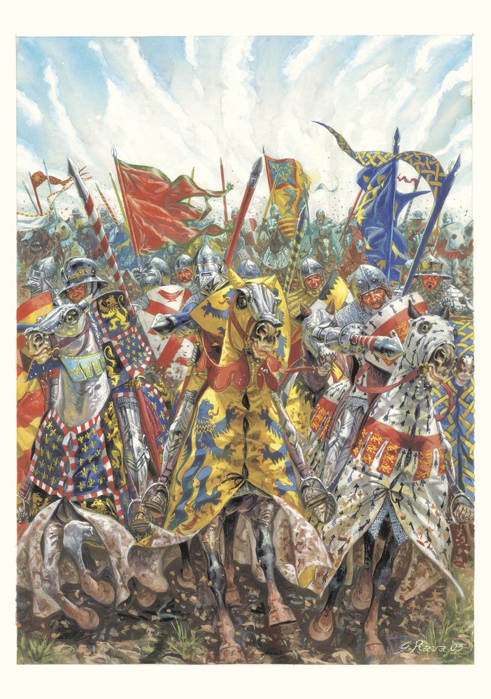 Angrepet på de franske ridderne i slaget ved Azincourt (25. oktober 1415) av Giuseppe Rava
