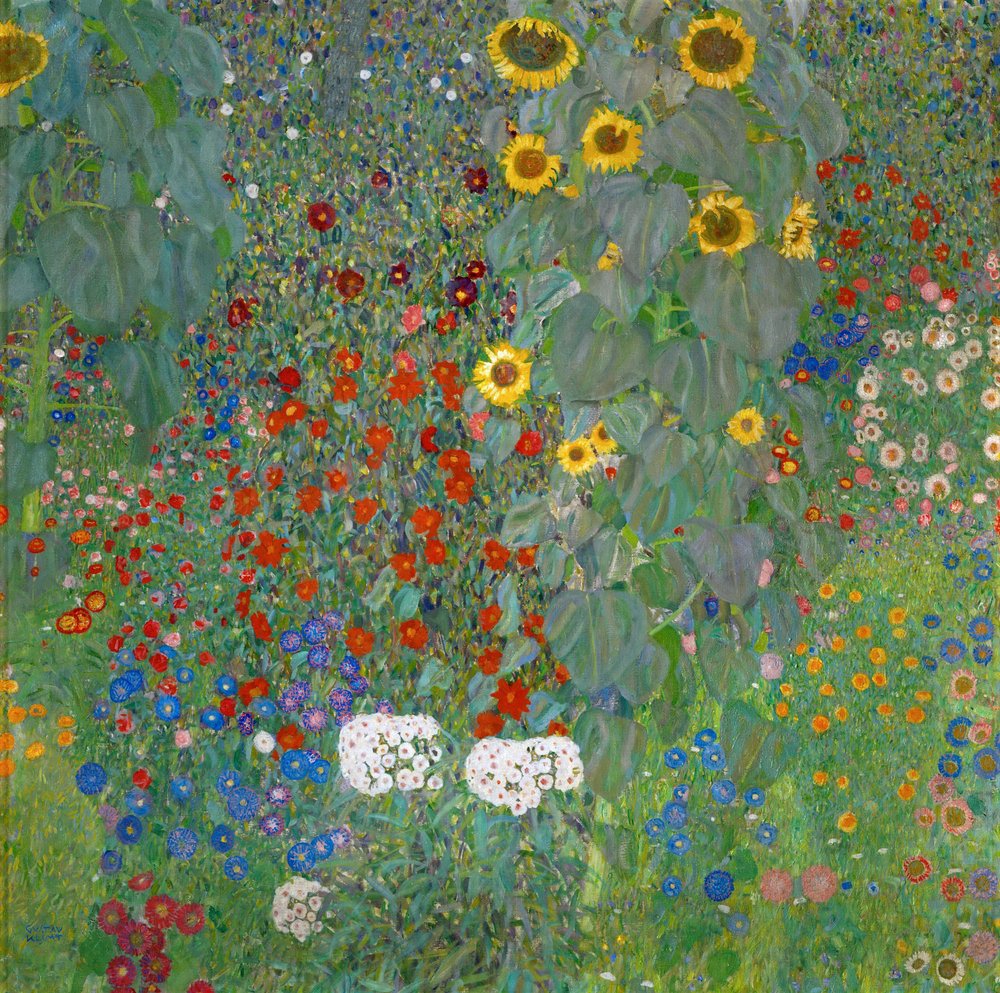 Hage ved gården med solsikker, 1905-1906 av Gustav Klimt