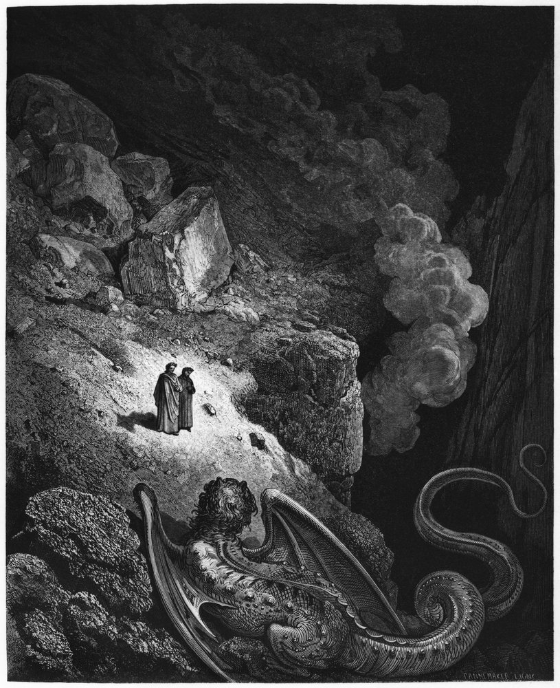 Illustrasjon fra «Den guddommelige komedie» (Inferno) av Dante Alighieri (1265-1321), Paris, utgitt 1885 av Gustave Dore