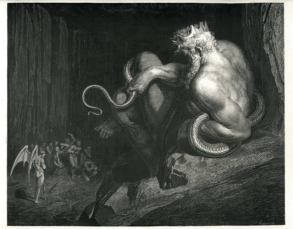 Minos: fra Dantes Inferno av Gustave Dore