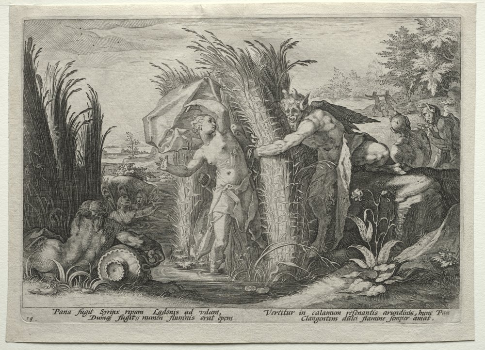 Pan Pursuing Syrinx av Hendrick Goltzius