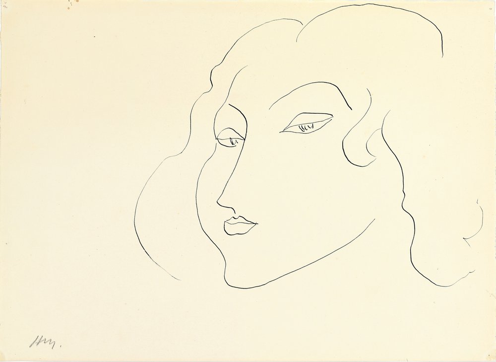 Kvinnehode (penn og blekk på papir) av Henri Matisse