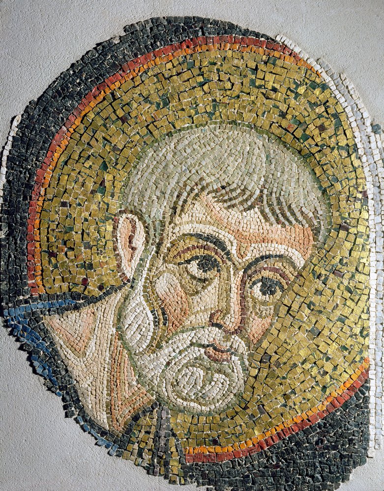 St. Johannes døperen: Fragment av en mosaikk fra Basilica Ursiana, den tidligere katedralen i Ravenna (mosaikk) av Italian School