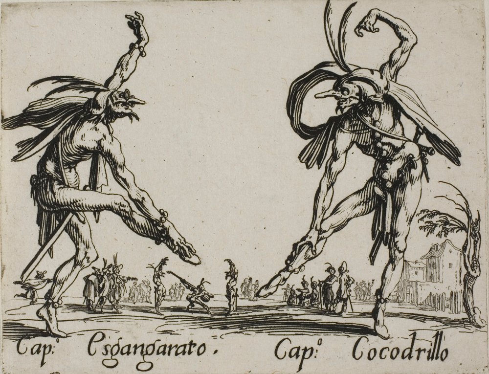 Kaptein Esgangarato - Kaptein Krokodille, tallerken 14 fra Balli di Sfessania av Jacques Callot