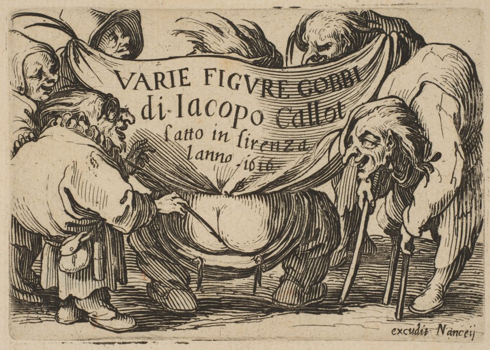 Frontispice, fra Varie Figure Gobbi, suite også kalt Les Bossus, Les Pygmées, Les..., 1616-22. av Jacques Callot
