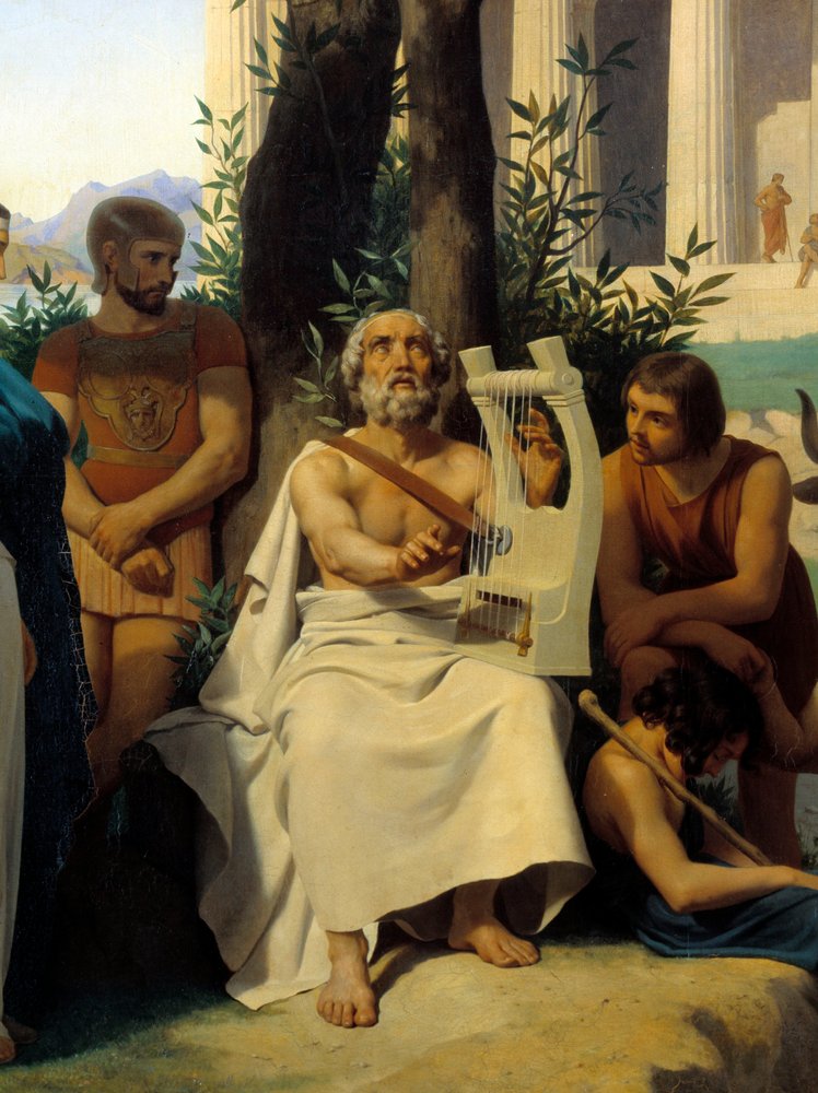 Homer, gresk dikter fra 900-tallet f.Kr. Detalj av maleri av Jean-Baptiste Auguste Leloir (1809-1892), Musée du Louvre. av Jean-Baptiste Auguste Leloir