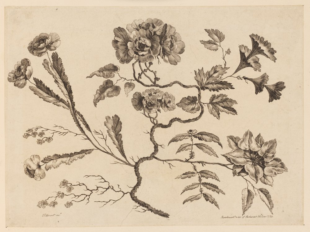 Blomstergrener, fra "Samling av forskjellige fantasiblomster i kinesisk smak" av Jean Baptiste Pillement