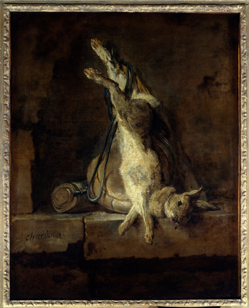 Den døde kaninen og jaktutstyr Maleri av Jean Baptiste Simeon Chardin (1699-1779) 1700-tallet Søn. 0,81x0,65 m Paris, Musée du Louvre. av Jean-Baptiste Simeon Chardin
