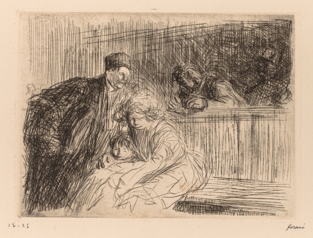 Advokaten snakker med siktede. av Jean-Louis Forain