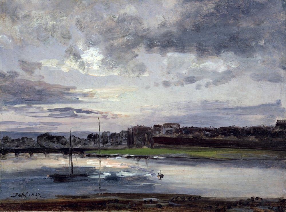 Elben og Neustadt, Dresden, i kveldslys, 1837 av Johan Christian Dahl