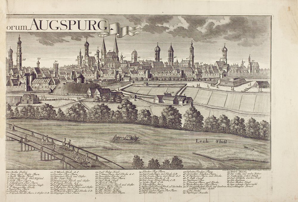 Panoramautsikt over Augsburg (se også 273944) av Johann Thomas Kraus