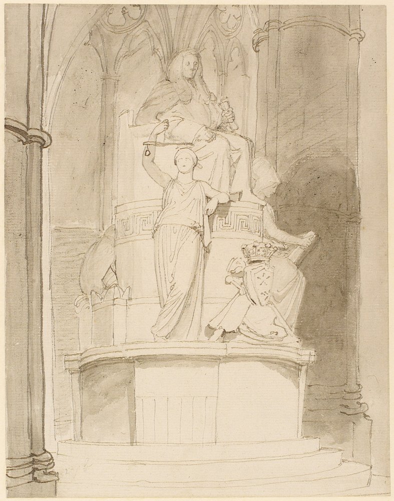 Design for monumentet til Lord Mansfield, Westminster Abbey (blyant, penn, blekk og vask på papir) (se også 273967 og 273968) av John Flaxman