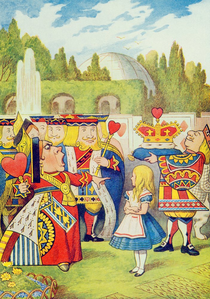 «Dronningen har kommet! Og er hun ikke sint.» Illustrasjon fra «Alice i Eventyrland» av Lewis Carroll (1832-98) av John Tenniel