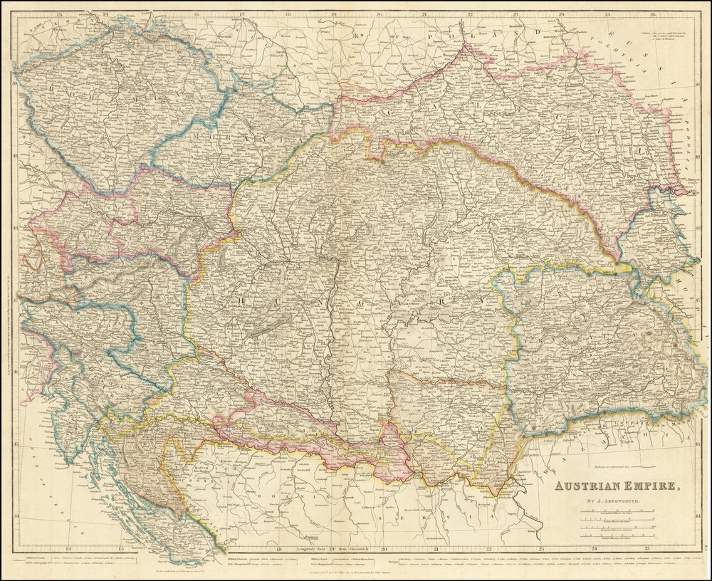 Kart over det østerrikske riket fra 1858 av John Arrowsmith av John Arrowsmith