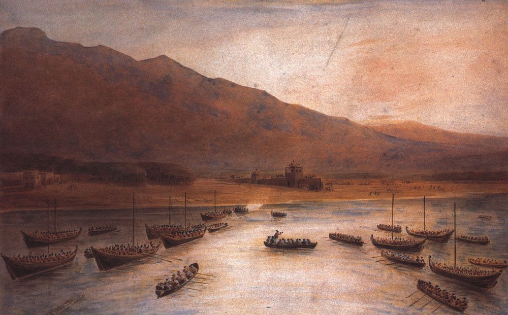 Britiske tropper lander ved Ras Al Khaimah 1809 av J. Thirtle av John Thirtle
