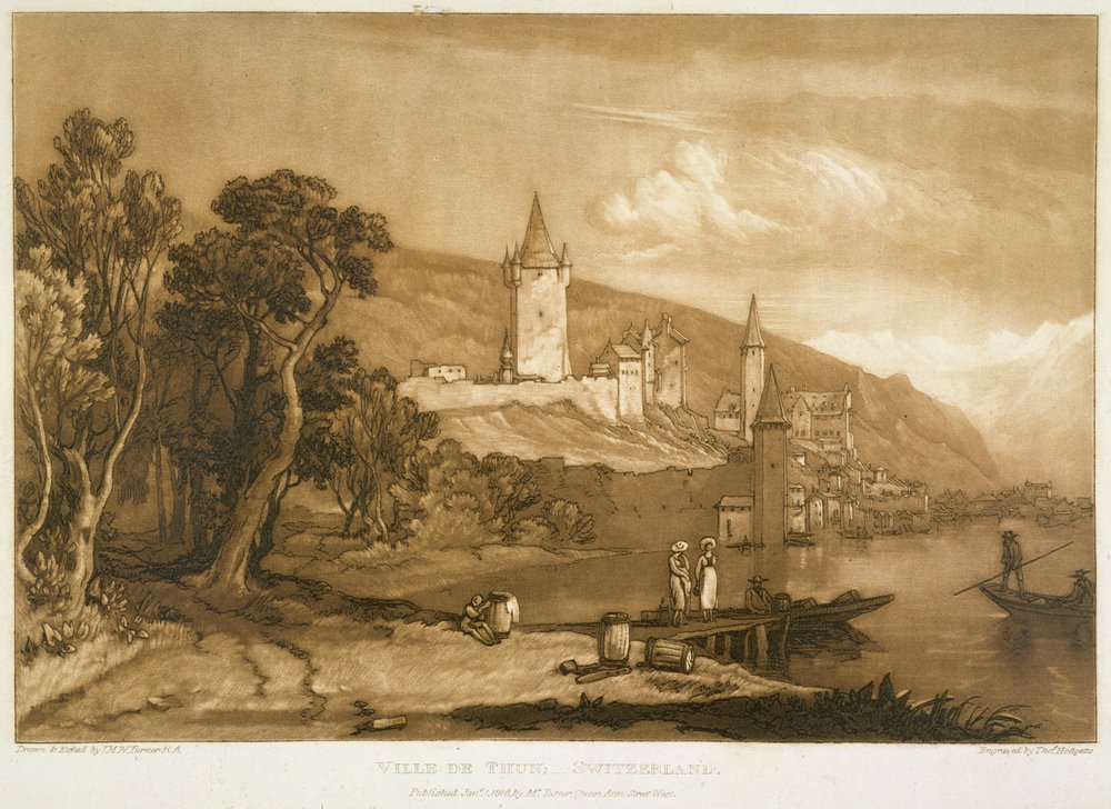 The Town of Thun, fra 'Liber Studiorum', gravert av Thomas Hodgetts, 1816 av Joseph Mallord William Turner