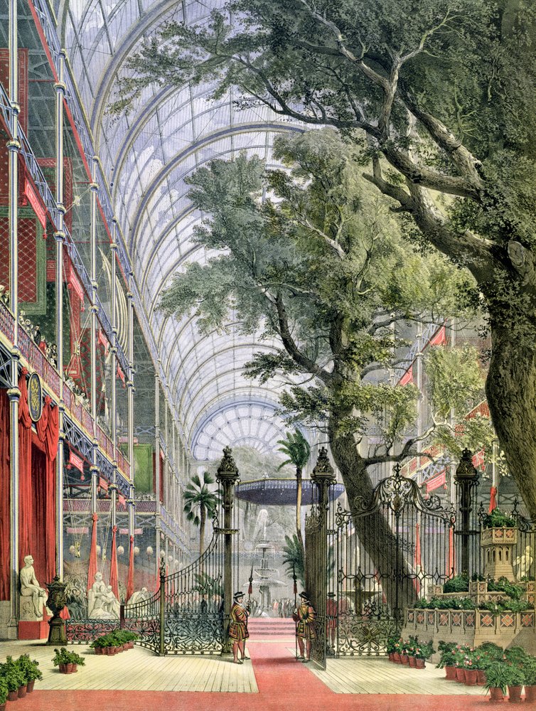Interiør av Crystal Palace, Hyde Park, med åpningen av Den store utstillingen i 1851 av Joseph Nash
