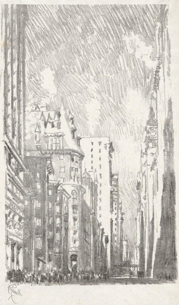 Broadway fra Bowling Green, #2 i Iconophile Club Collection av Joseph Pennell