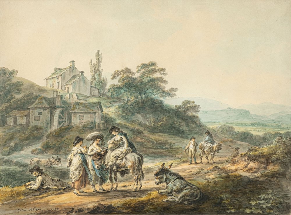 Figurer på en sti ved en mølle av Julius Caesar Ibbetson