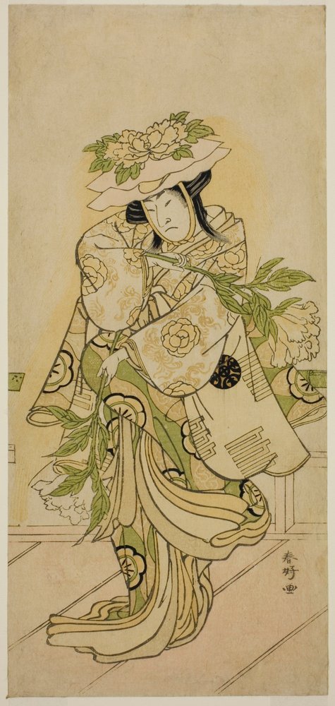 Skuespilleren Nakamura Nakazo I i en Shak-kyo-dans i stykket Aioi Jishi, fremført på Ichimura-teatret i den fjerde måneden, 1784 av Katsukawa Shunkо̄