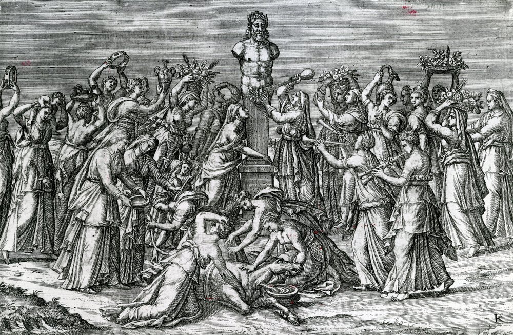 Åtte kvinner som ofrer til Priapus, 1500-tallet av Lambert Lombard