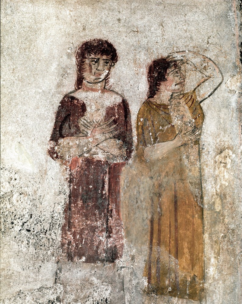 Portrett av to kvinner. Lukansk freske fra det 4. århundre f.Kr., fra Rytterens grav på Paestum-området, Italia. Museo Nazionale Archeologico, Paestum av Lucanian School
