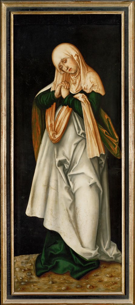 Den hellige Maria lider, indre fløy av et alter (maleri på lindeved) av Lucas the Elder Cranach