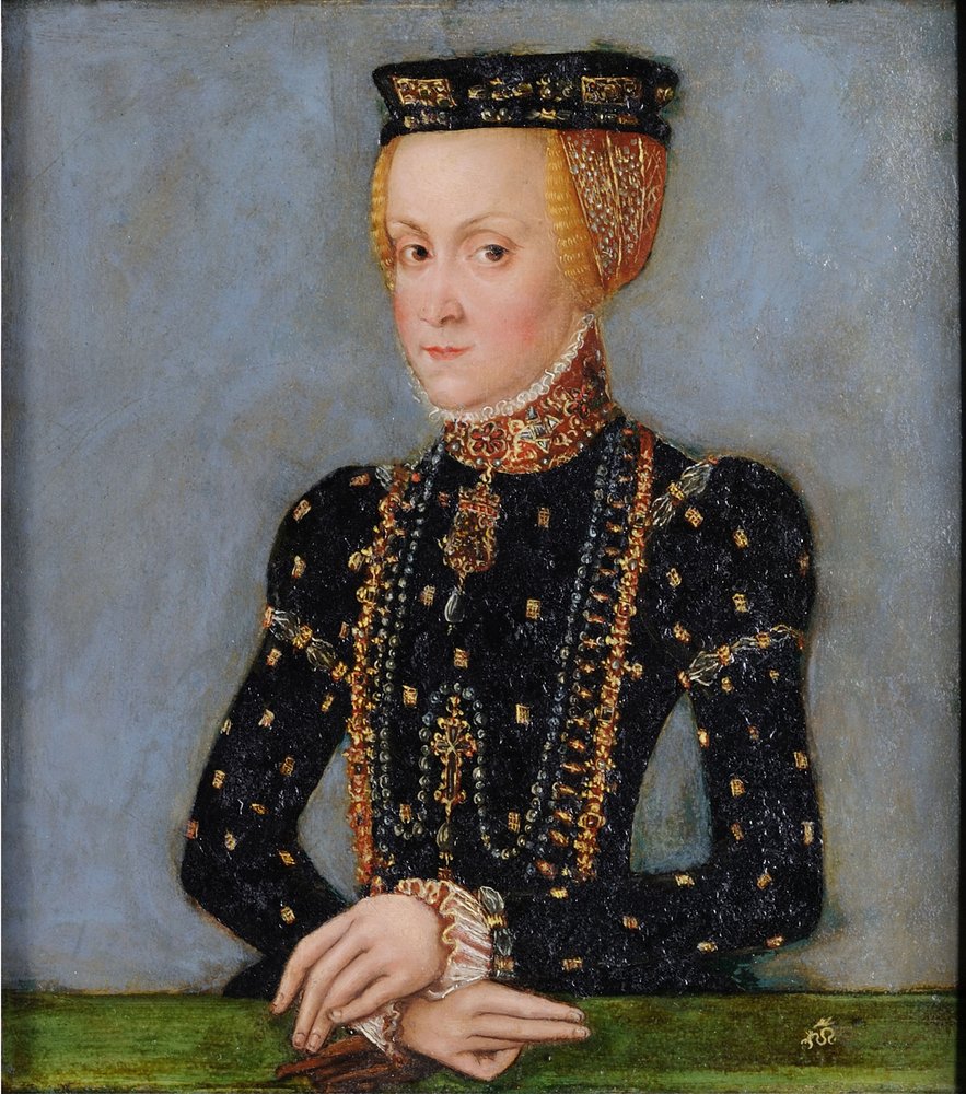 Portrett av Anna Jagiellon (1523–1596), dronning av Polen, ca. 1565 (olje på blikkplate) av Lucas the Younger Cranach