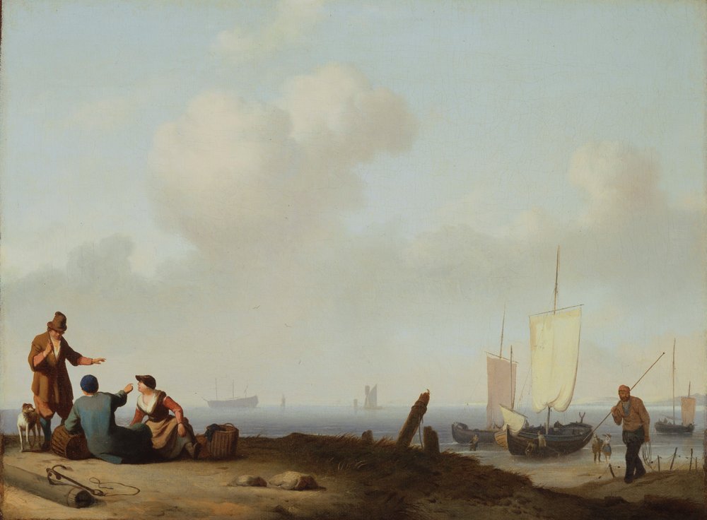 Fisker og rosa, ca. 1660–1700 (olje på lerret nedfelt på panel) av Ludolf I Backhuysen