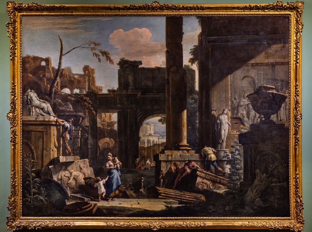 Perspektiv med ruiner og figurer av Marco & Sebastiano (1659-1734) Ricci