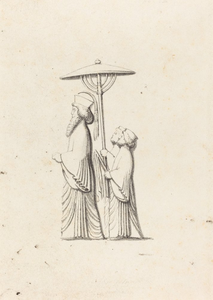 Skulptur ved Persepolis, fra Le Bruyns reiser av Maria Denman after John Flaxman