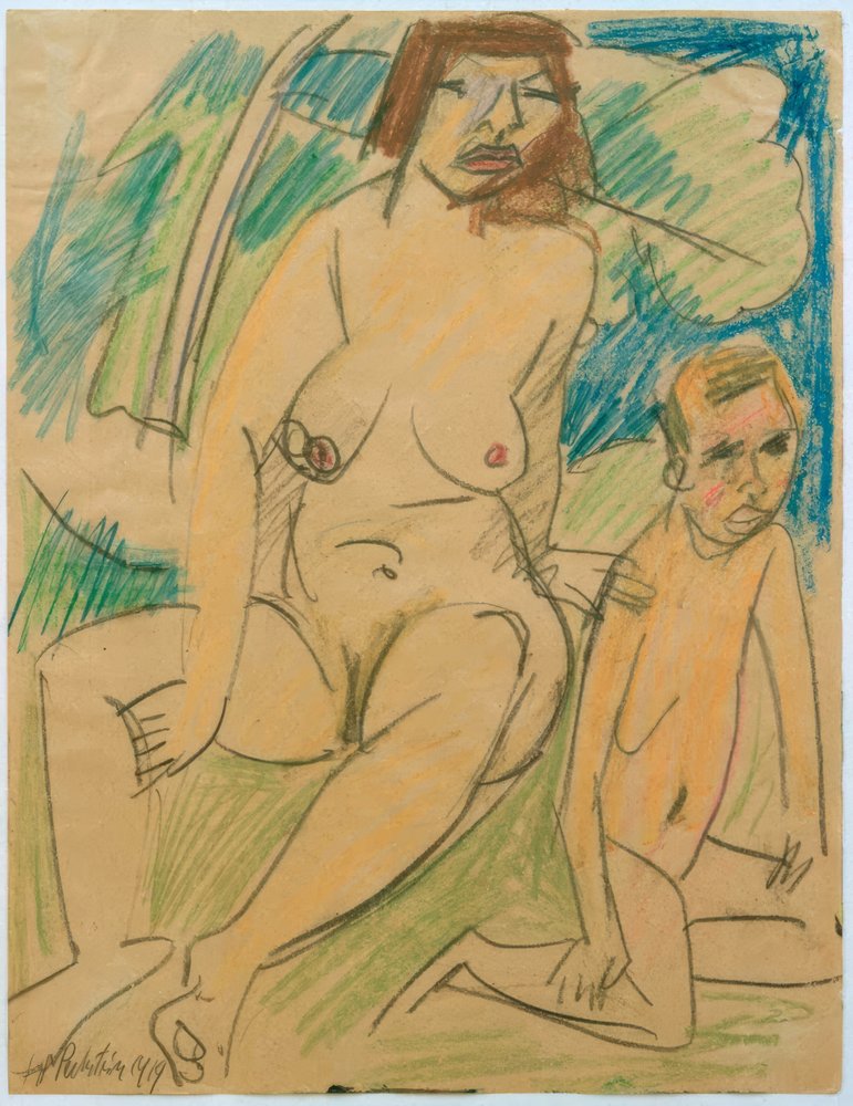 Naken kvinne med barn av Max Pechstein