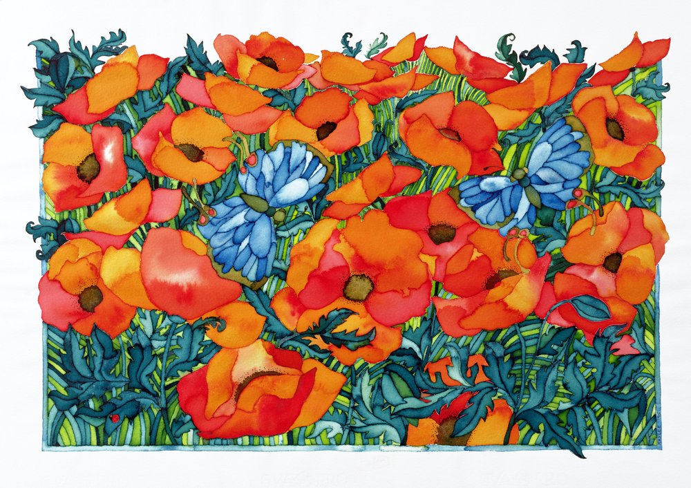 Poppies, 1998 (wc på papir) av Maylee Christie