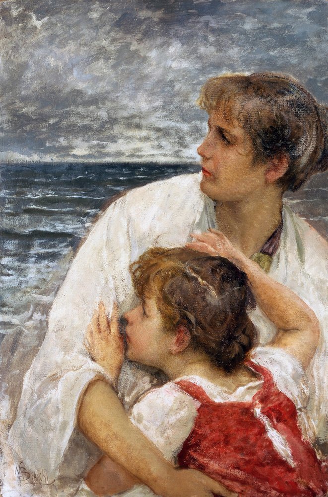 Maternity, av Mose Bianchi (1840-1904), olje på bord, 75x49,5 cm av Mose Bianchi
