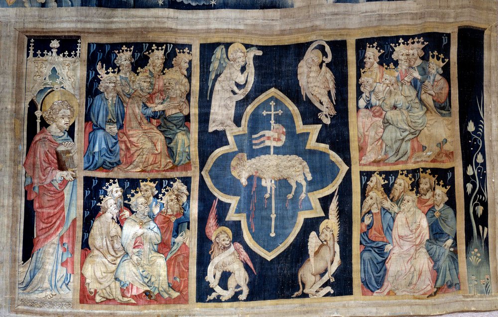 Åpenbaringsgardin (1373-1383), n. 7: de eldre gir ære til et lam, symbol på Kristus. Tapetet av Nicolas Bataille (1330-1405) av Nicolas Bataille