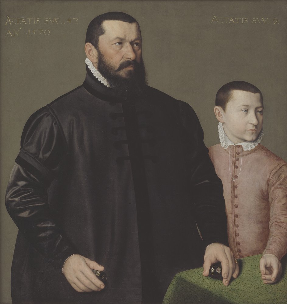 Portrett av Nürnberg-gullsmeden Hans Lencker (1523-1585) og hans 9 år gamle sønn Elisius den yngre av Nicolas Neufchatel
