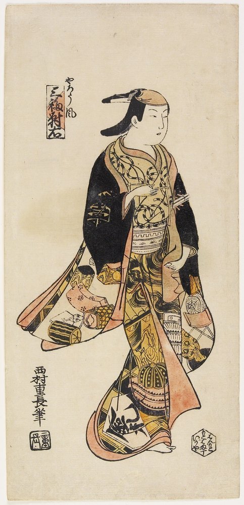 Til høyre: I stil med en skuespiller, ca. 1730 av Nishimura Shigenaga