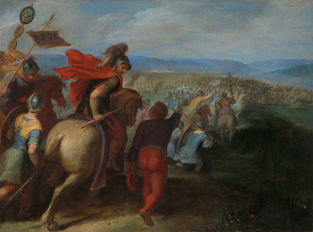 Romerne overmanner nesten hæren til Julius Civilis gjennom forræderi fra en batavisk av Otto van (1556-1629) Veen