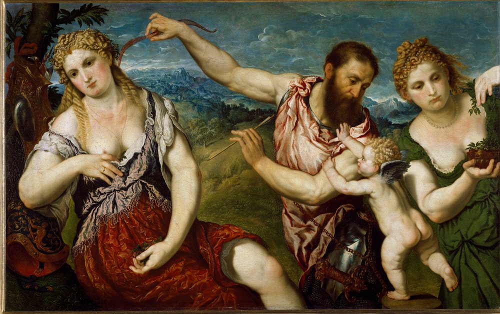 Allegori med Flora, Venus, Mars og Amor, ca. 1560 av Paris Bordone