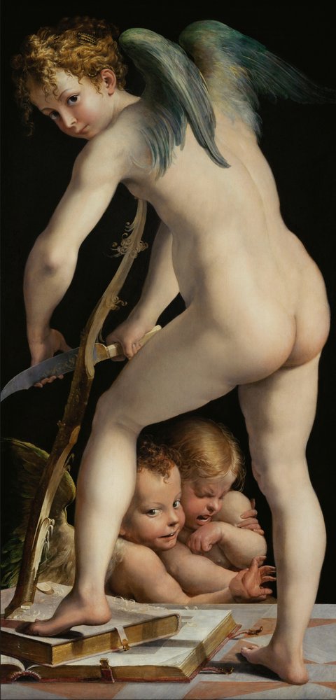 Bow carving cupid av Parmigianino