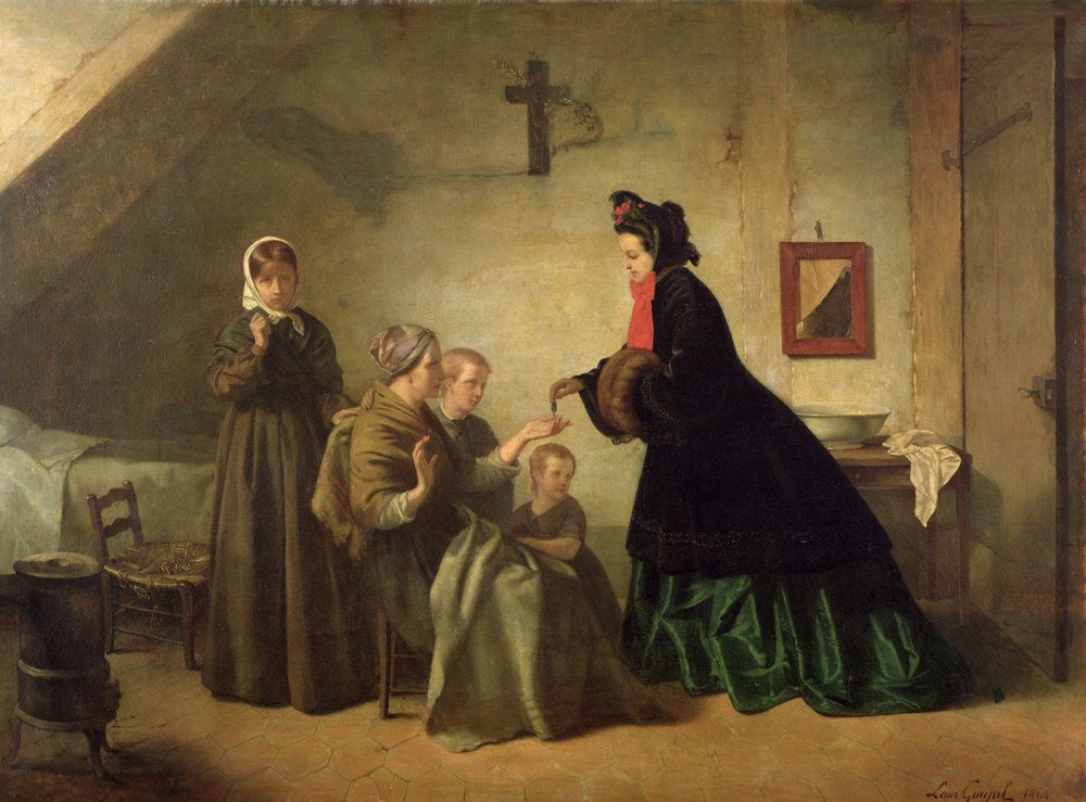 Keiserinne Eugenie (1826-1920) på besøk til de uheldige, 1864 av Paul Leon Lucien Gopil