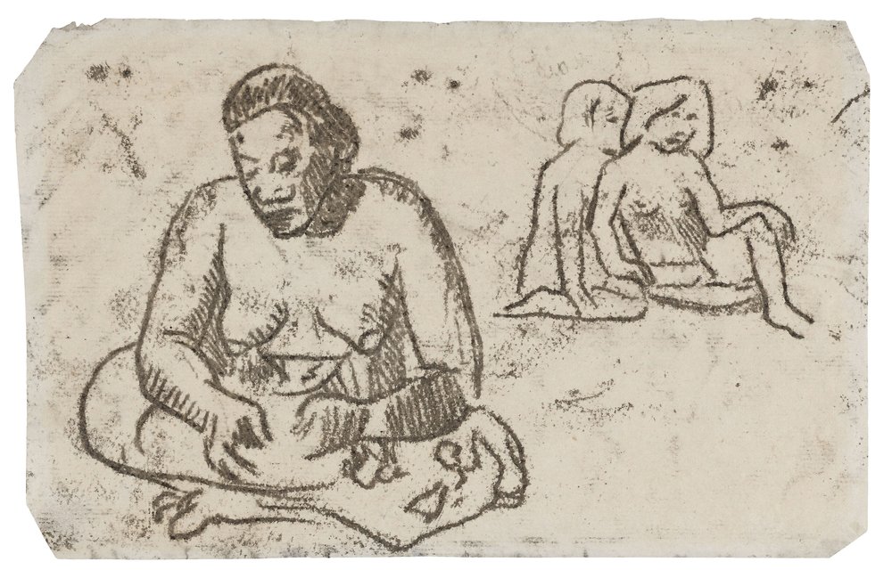 Sittende kvinne (relatert til maleriet Sister of Charity), ca. 1902 (overføringstegning i svart blekk på elfenbensvevd papir) av Paul Gauguin