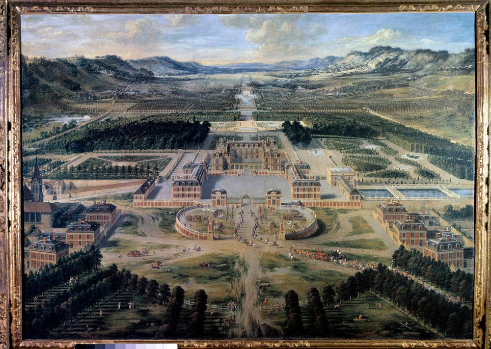 Utsikt over slottet og hagene i Versailles, tatt fra Paris Avenue i 1668 (olje på lerret) av Pierre Patel