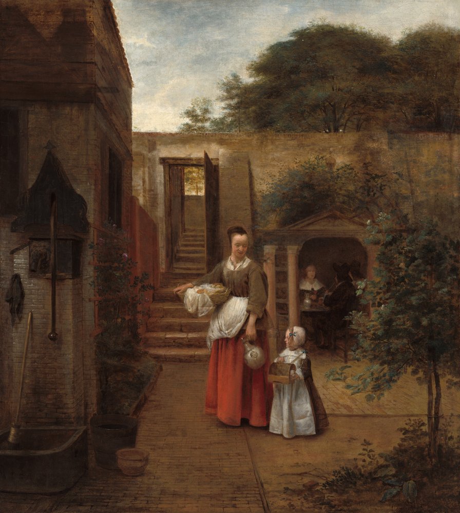 Kvinne og barn i en gårdsplass, 16581660. av Pieter de Hooch