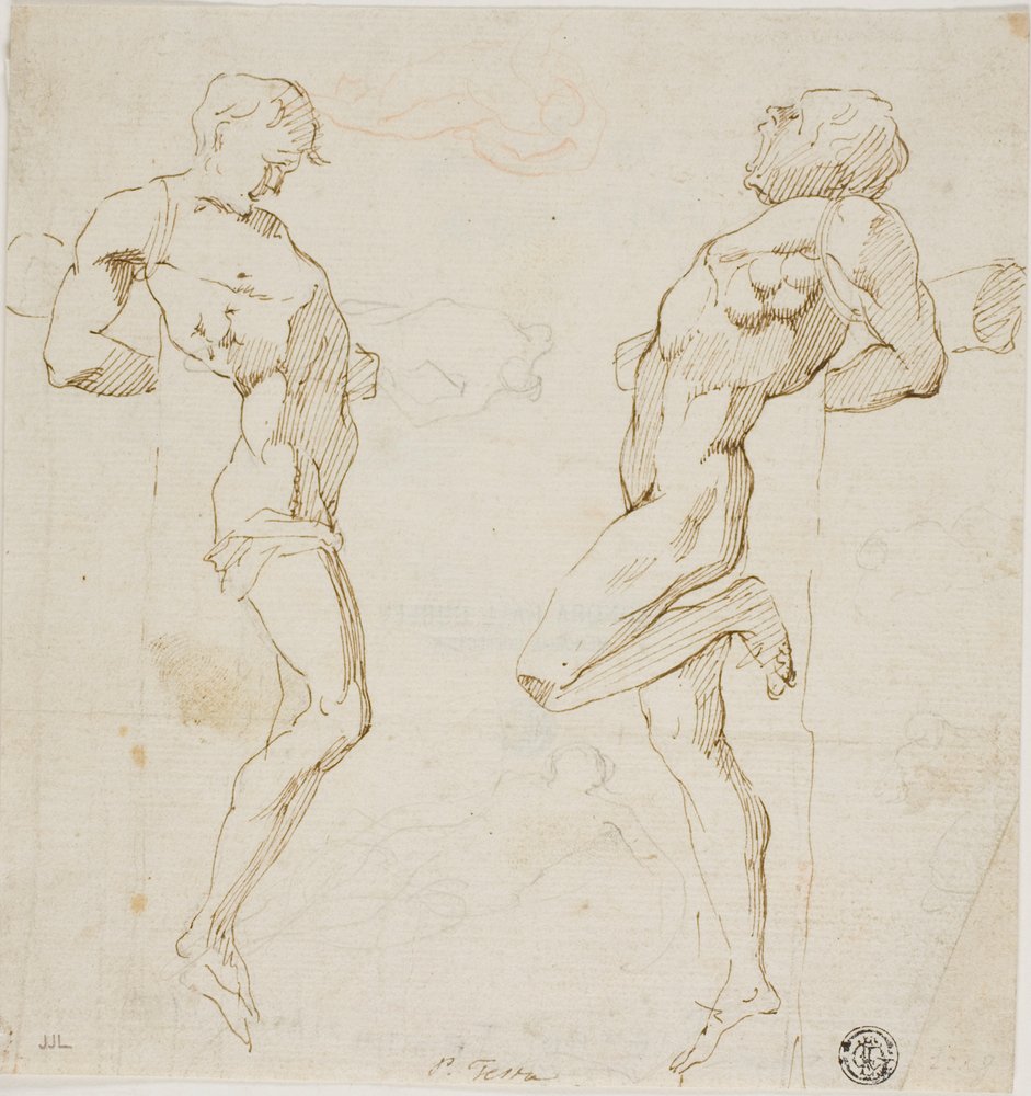 Studier for tyver på korset (rekto), skisse av figurer (verso) av Pietro Testa