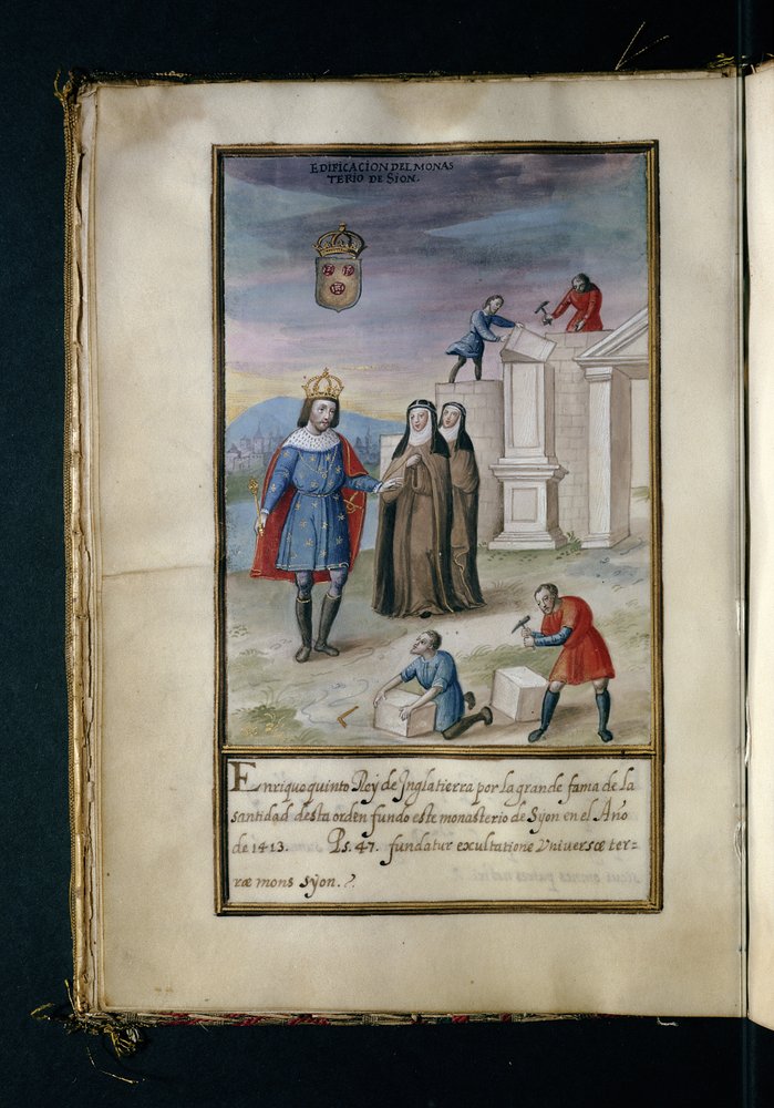 Byggingen av klosteret i Syon, fra en historie om Syon-nonnenes vandringer, sammenstilt i Lisboa tidlig på 1600-tallet av Portuguese School