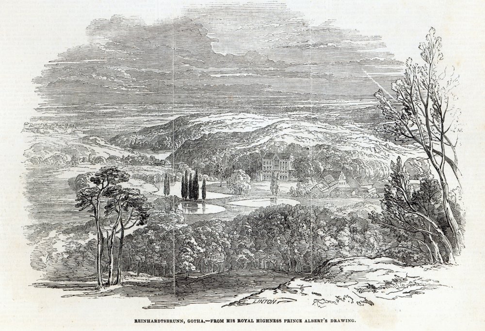 Reinhardtsbrunn, Gotha, gravert av W.J. Linton, fra 