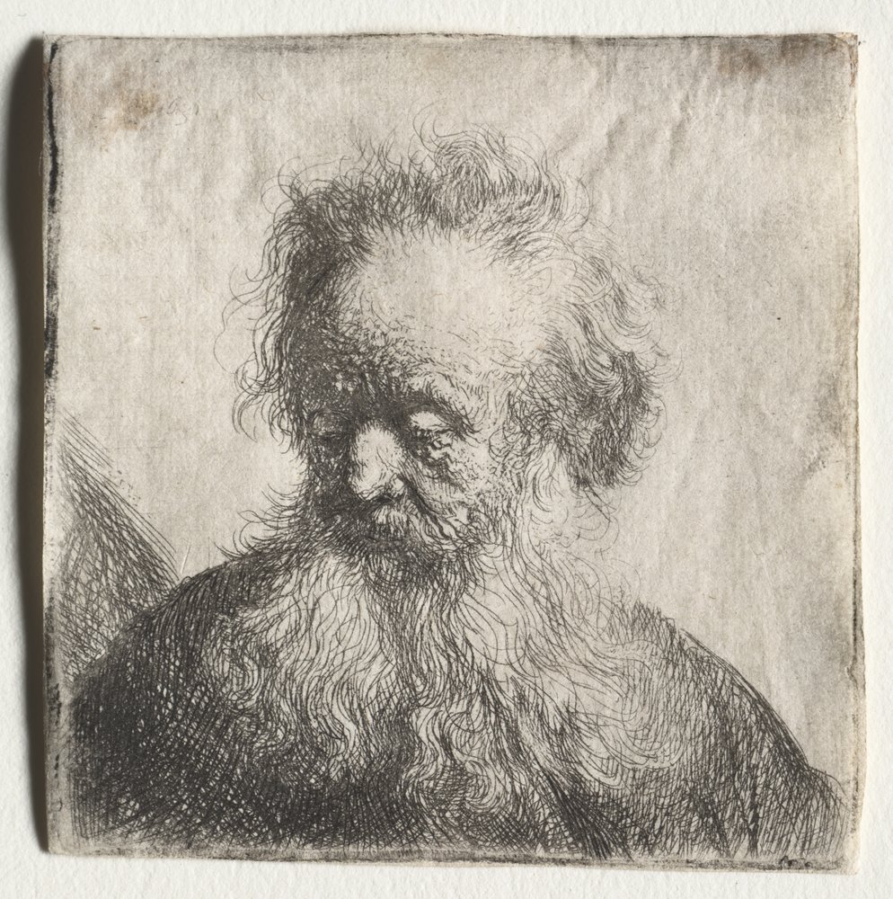 Gammel mann med flytende skjegg: Bust av Rembrandt van Rijn